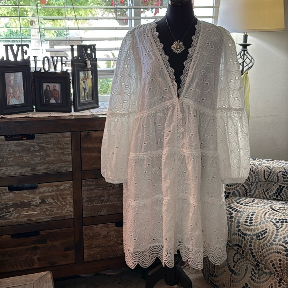 White Eyelet Deep V-Neck Dress